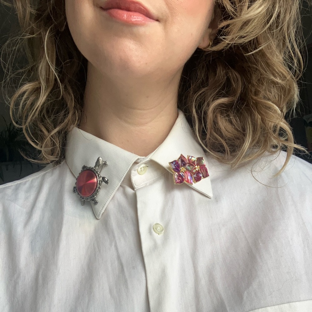 Turtle shaped Pink and silver Brooche